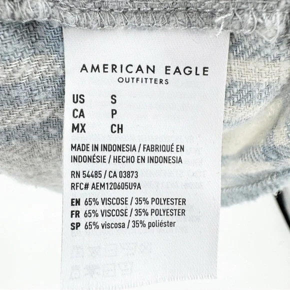 ✅ American Eagle AE Oversized Babydoll Plaid Shirt BLUE/WHITE/GREY SIZE SMALL - Picture 5 of 7